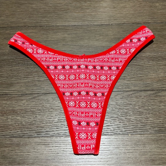 PINK Victoria's Secret Other - NWT Victoria’s Secret PINK High Leg Low Rise Thong Red Christmas Panties XL